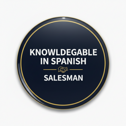 Knowledgeable in Spanish Salesman Pinback 2.25-inch