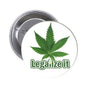 1.25-inch organic leaf pinback with green cannabis leaf and 'LegalizeIt' text