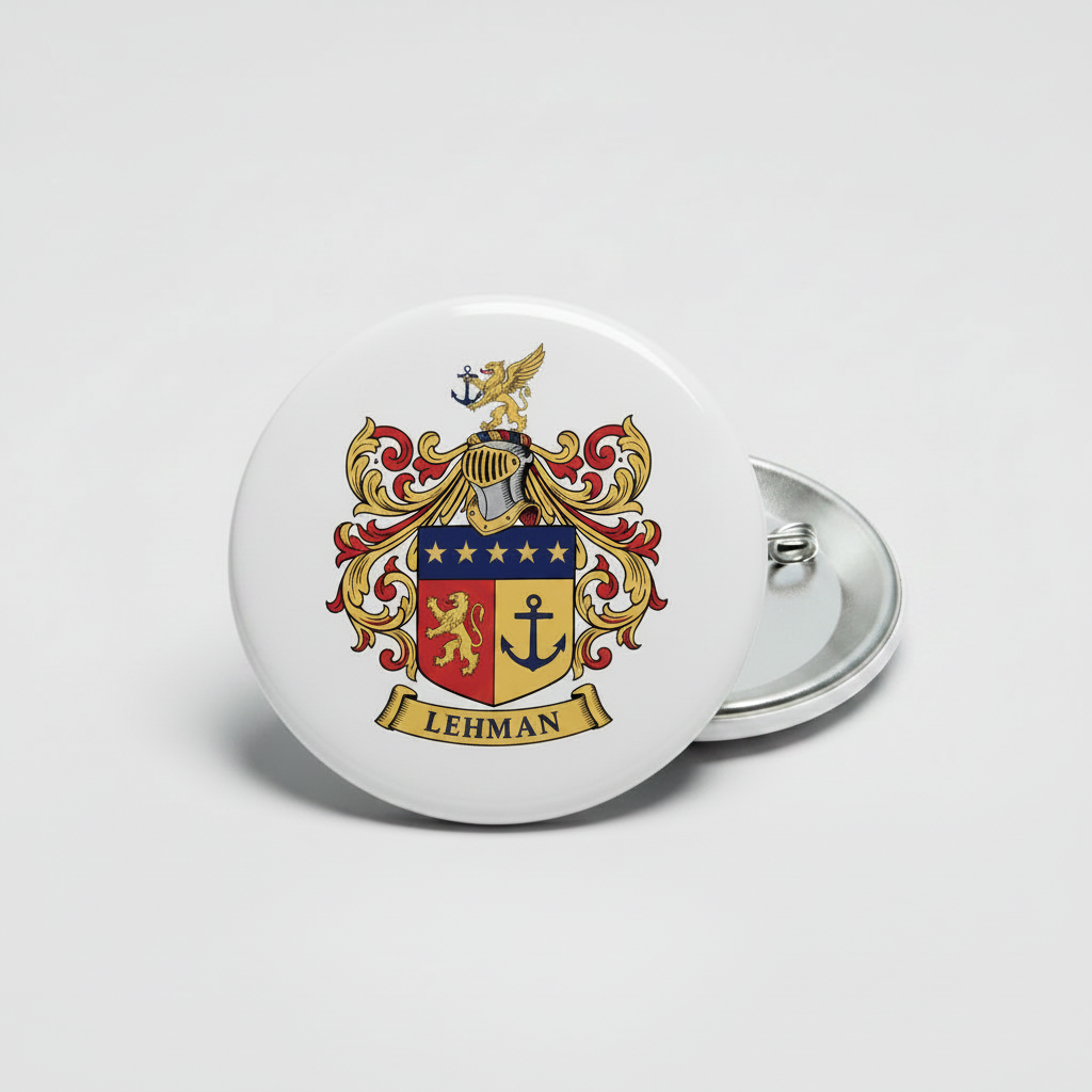Lehman Family Crest Coat of Arms Pinback 3-inch