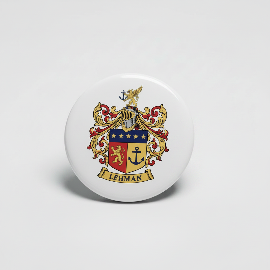 Lehman Family Crest Coat of Arms Pinback 3-inch