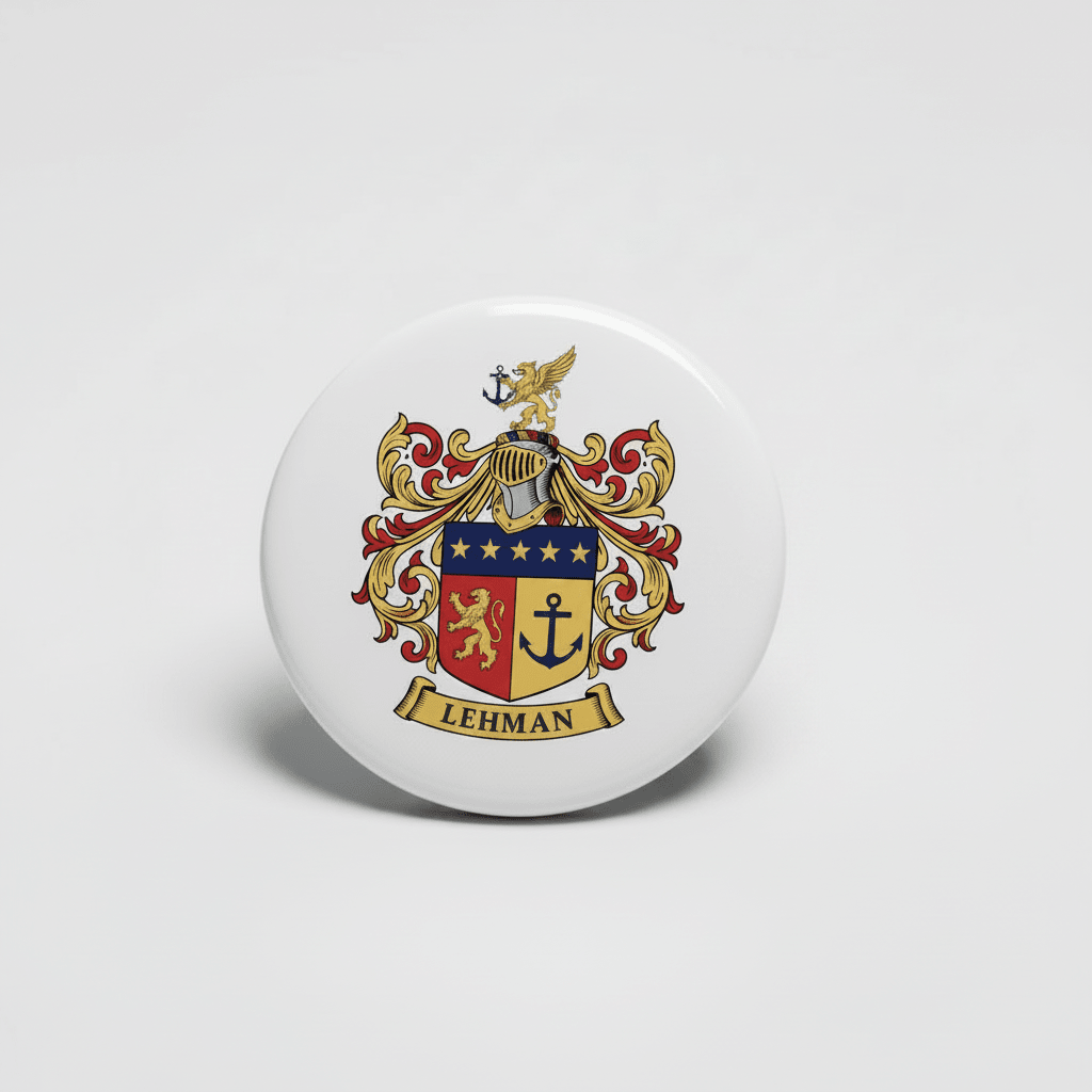 Lehmann Family Crest Coat of Arms Pinback 3-inch - My Pinbacks
