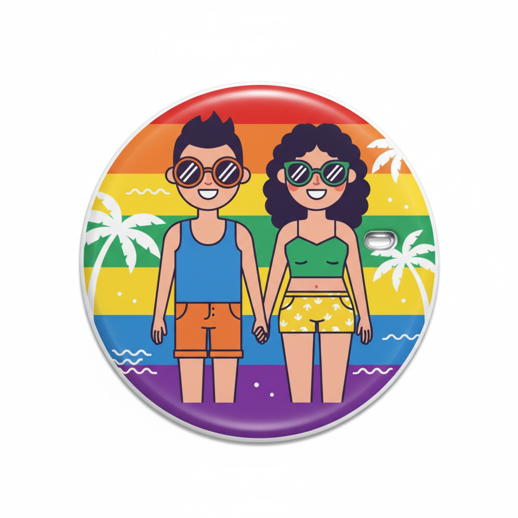 Lesbian Gay Couple Summer Style LGBTQ Flag Pride Pinback 2.25-inch