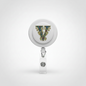 Letter V retractable badge reel with circular top and chrome clip