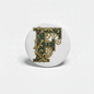 Circular badge reel featuring ornate letter F felt design