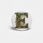 White retractable badge reel with ornate gold letter E on the round face
