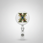 Retractable badge reel with round “X” charm and metal retractable clip