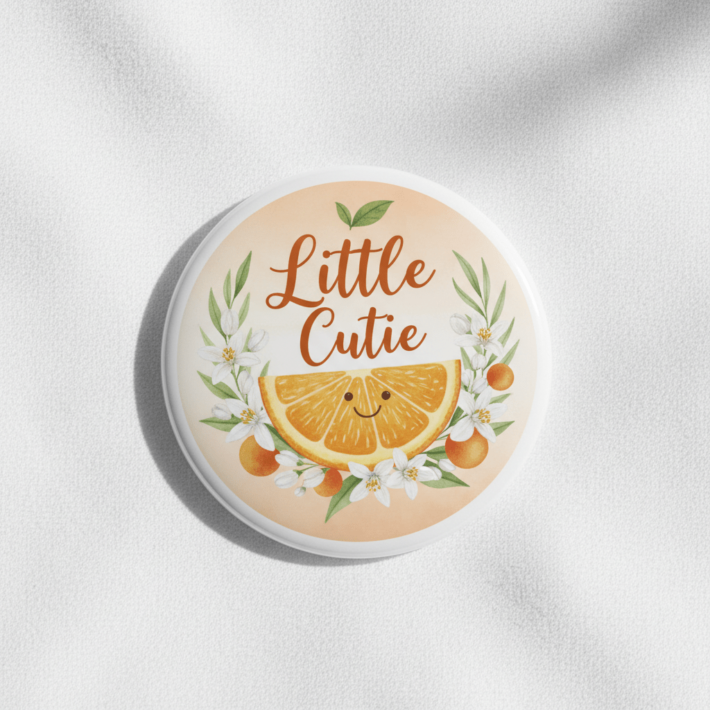 Little Cutie Orange Citrus Botanical Baby Shower Pinback 2.25-inch - My Pinbacks