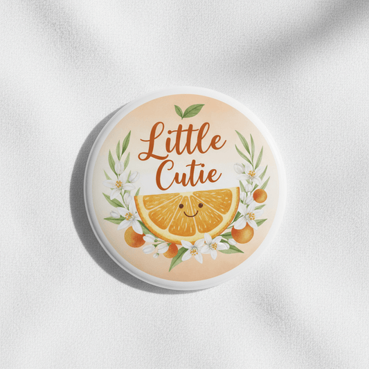 Little Cutie Orange Citrus Botanical Baby Shower Pinback 2.25-inch - My Pinbacks