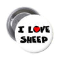1.25-inch pinback button, white face with 'I ♥ Love Sheep' and red heart