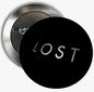 2.25-inch pinback button, black round with 'LOST' lettering