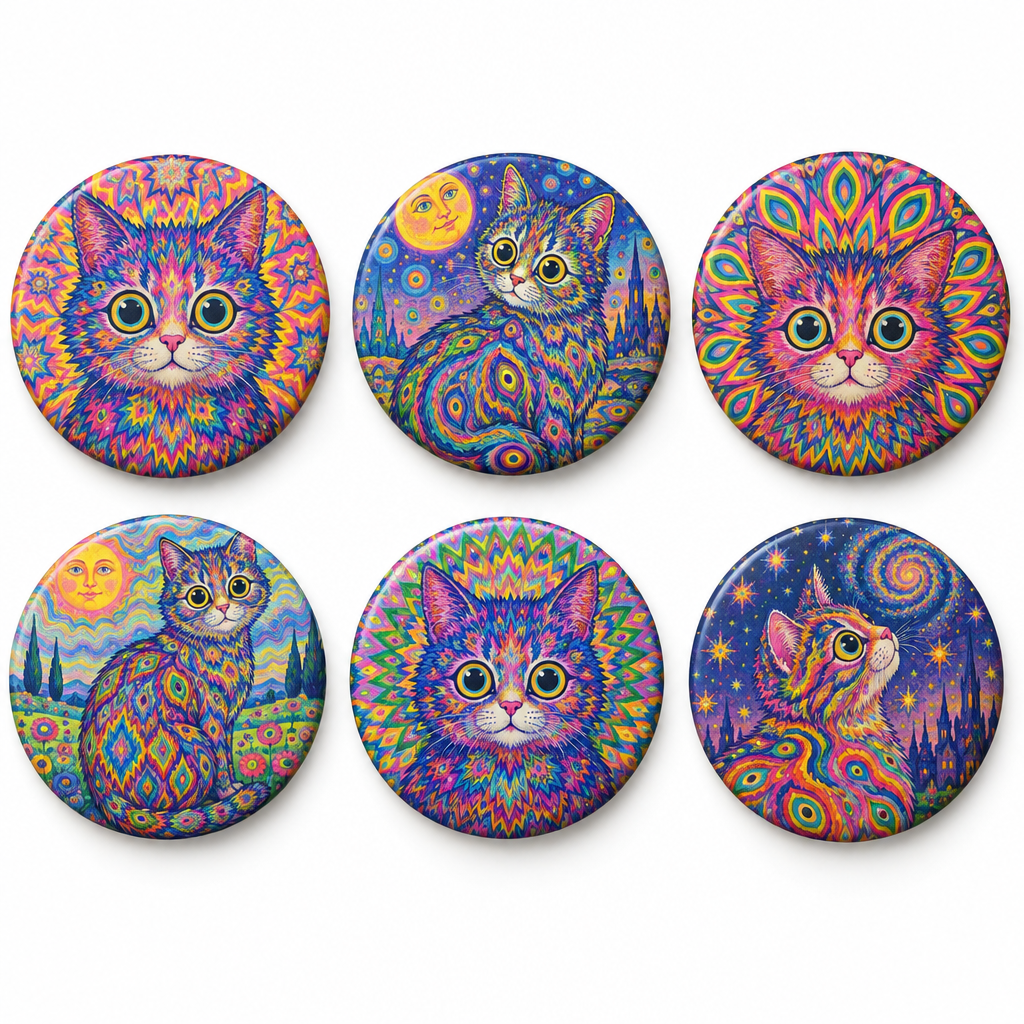 Louis Wain Cats 6 Pcs Set Pinback 1.25-inch