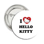 Hello Kitty pinback button, 1.25-inch, white with red bow and HELLO KITTY text