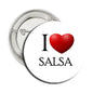 1.25-inch round pinback button with 'I ♥ SALSA' and red heart