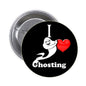 1.25-inch pinback button with ghost holding a red heart on black