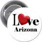 Round pinback button: red heart with 'Love Arizona' lettering