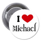 Michael I Love pinback button with heart and "I Michael" design