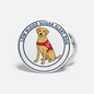 A round pin-back button featuring a cartoon Labrador retriever wearing a red 'Low Blood Sugar Alert Dog' vest, with the text 'LOW BLOOD SUGAR ALERT DOG' around the border, shown on a light gray background.