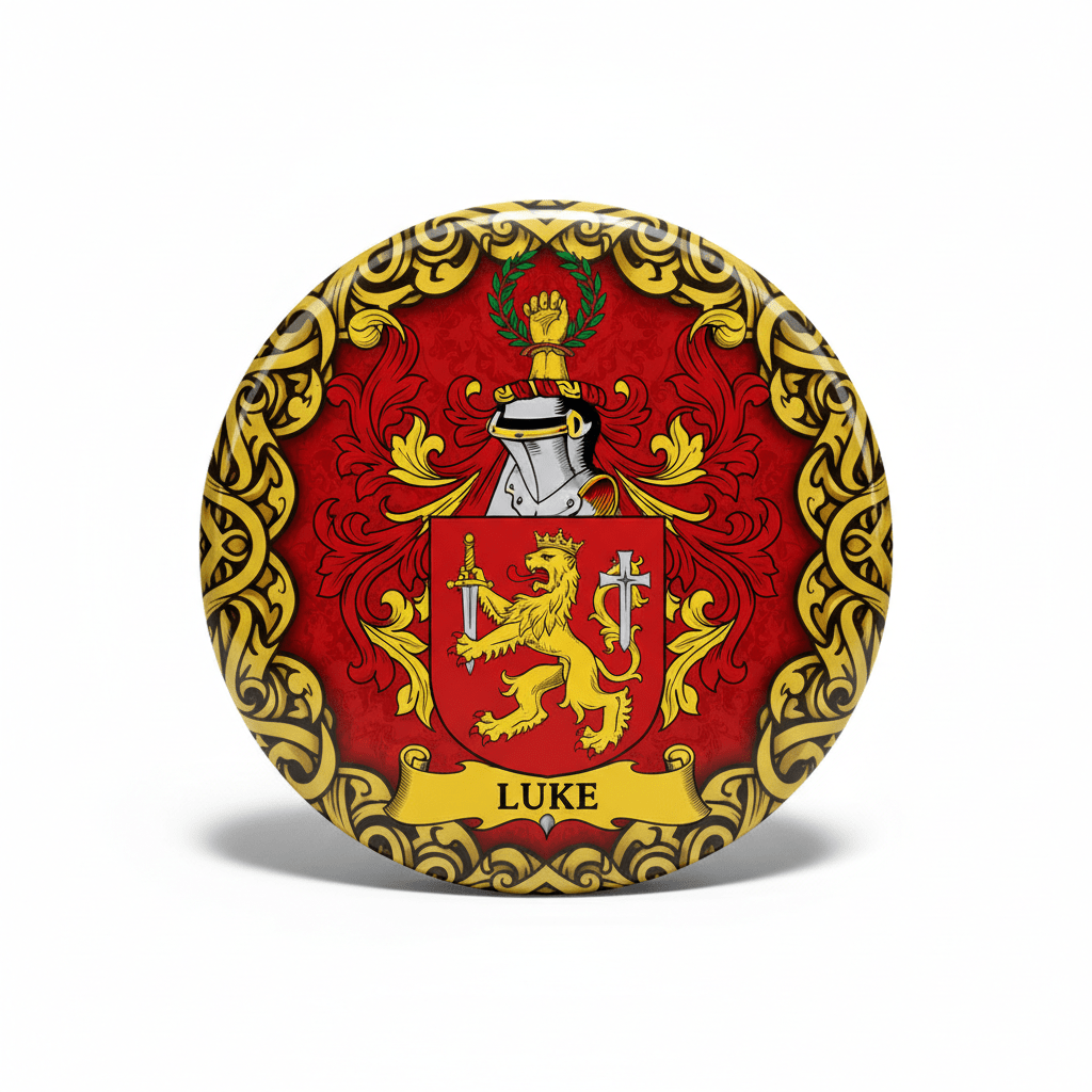 Luke Family Crest Coat of Arms Pinback 3-inch - My Pinbacks
