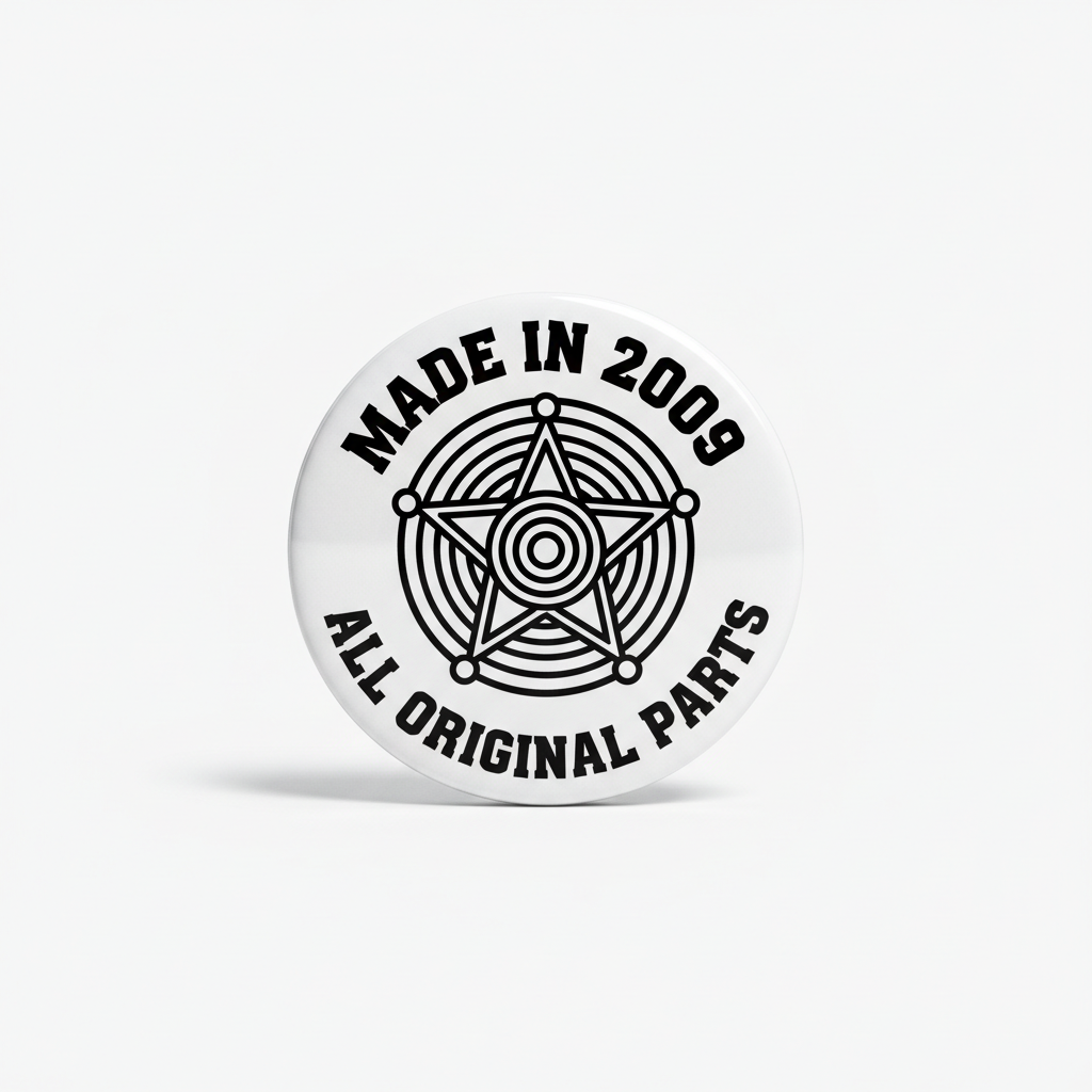 2.25-inch pinback button with circular star logo, 'MADE IN 2009' text