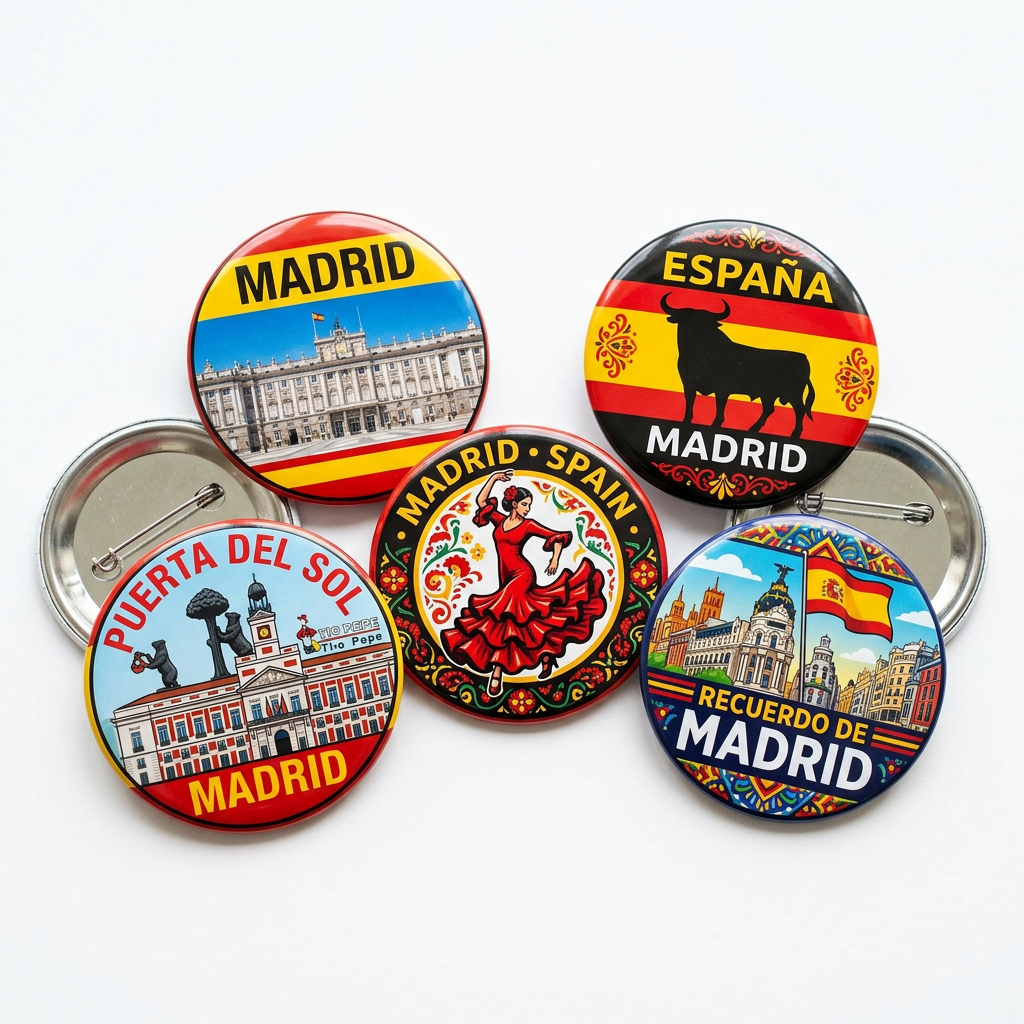 Madrid Spain Travel Souvenir Pin Button 2.25-inch 5 Pcs