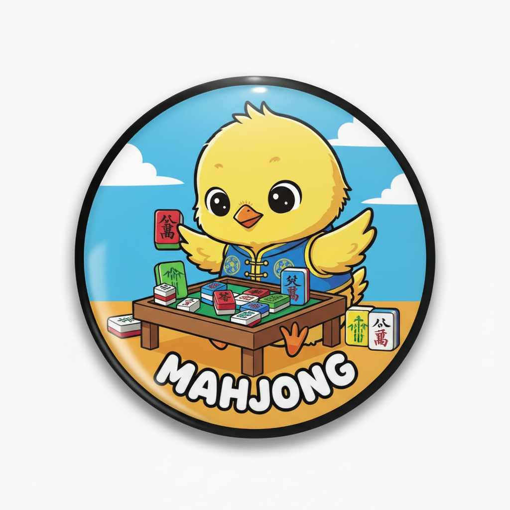 Mahjong Chick Chinese Board Game Player Pinback 2.25-inch