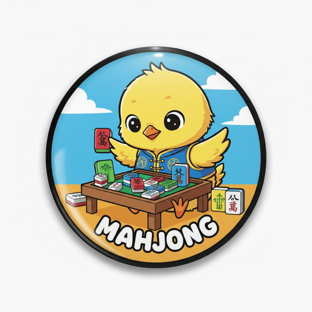 Mahjong Chick Chinese Board Game Player Pinback 2.25-inch - My Pinbacks