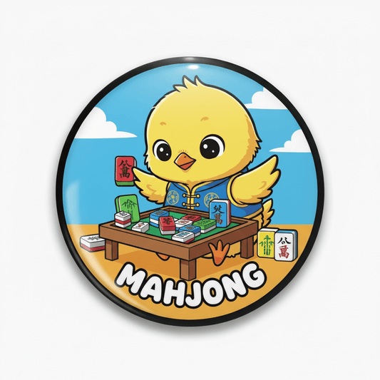 Mahjong Chick Chinese Board Game Player Pinback 2.25-inch - My Pinbacks
