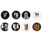 Set of 10 round pinback buttons with Malcolm X portrait designs, 1.25-inch size