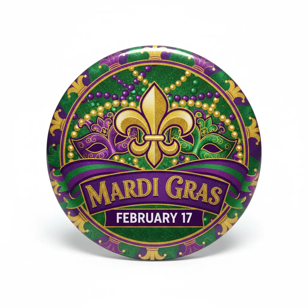 Mardi Gras (February 17) Pin Button 2.25-inch - mypinbacks.com