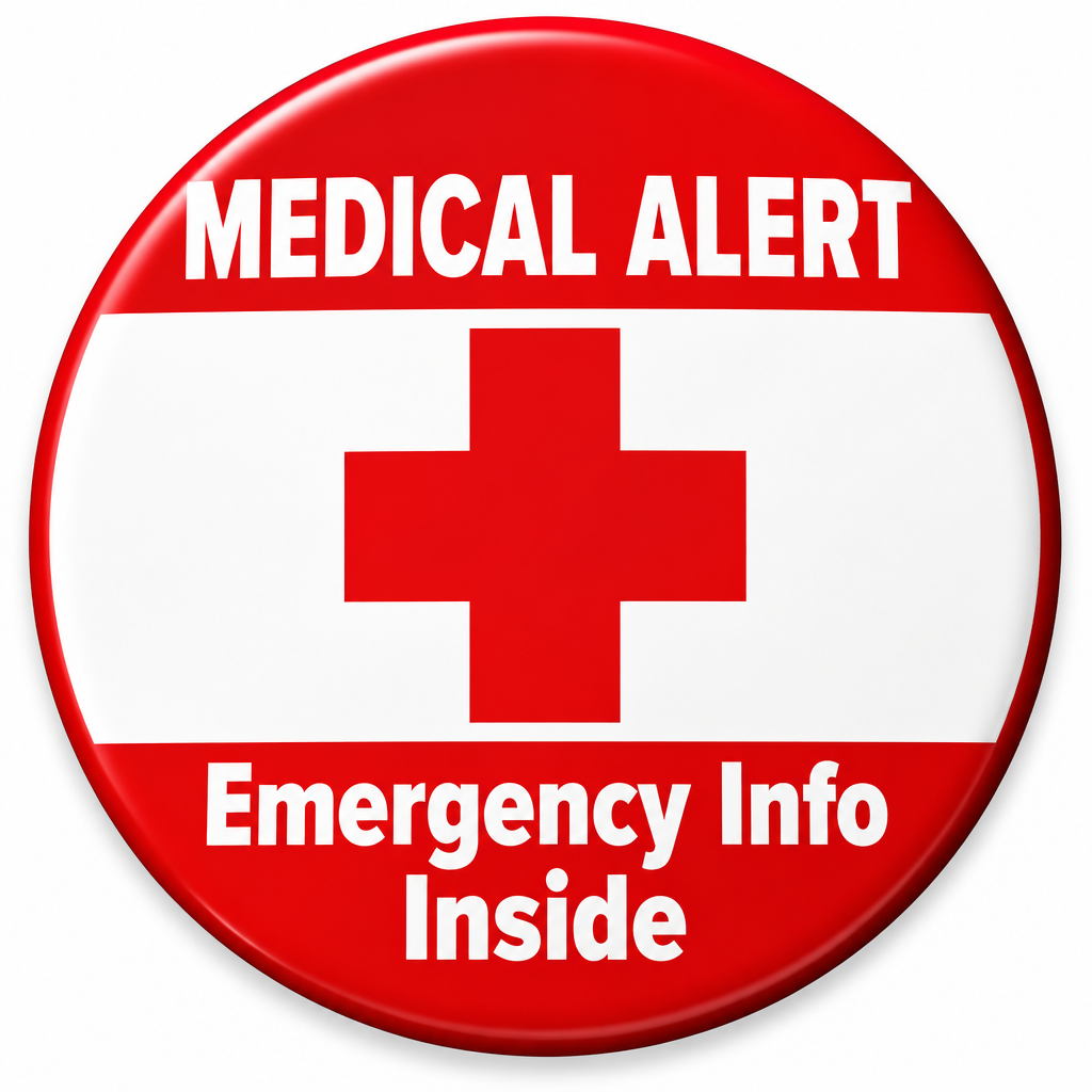 Medical Alert Emergency Information Inside Pin Button 2.25-inch