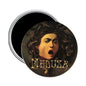 Round Medusa artwork fridge magnet, 2.25-inch, dark metal edge