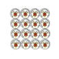 Set of 16 circular pinback buttons with red holiday icons and Merry Christmas text