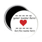 Customized 2.25-inch circular magnet with “your name here” text and red heart