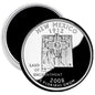Round silver coin-style magnet: Zia sun with “Land of Enchantment” and 2008