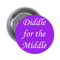 Purple pinback button with white "Diddle for the Middle" lettering