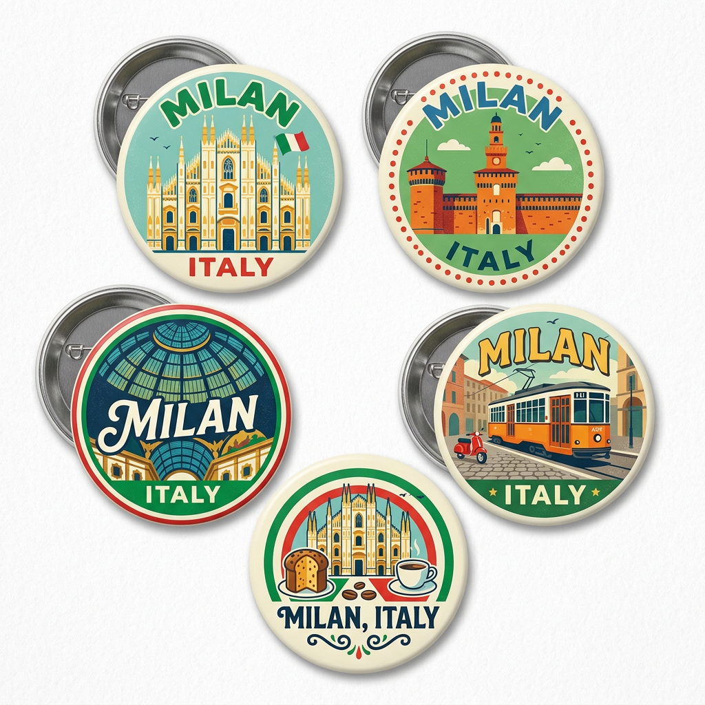 Milan Italy Travel Souvenir Pin Button 2.25-inch 5 Pcs