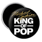 Round black refrigerator car magnet with silver rim, “KING OF POP” and “Michael Jackson” text