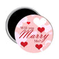 2.25-inch round magnet: pink hearts with red 'Will you Marry Me?' text