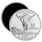 Round Montana state quarter-style magnet with buffalo skull and Big Sky Country text