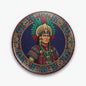 Aztec Moctezuma II pinback button, circular design with colorful headdress portrait