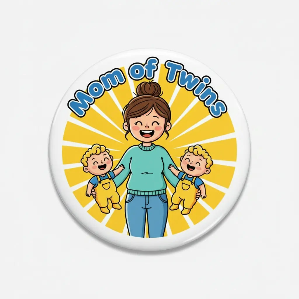 Mom of Twins Pin Button 2.25-inch Cartoon - mypinbacks.com