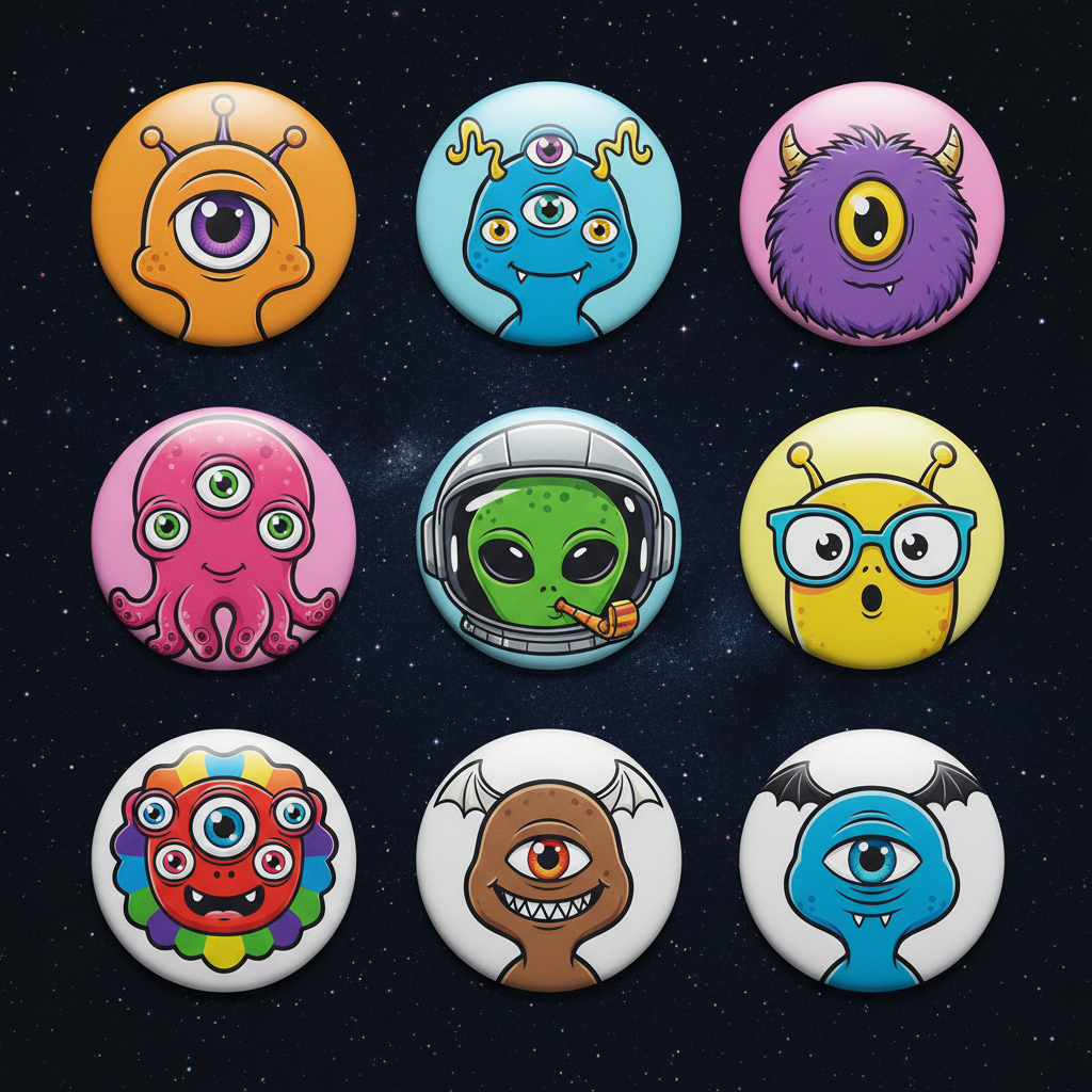 Monsters Funny Face Pinback 1.25-inch 8 Pcs