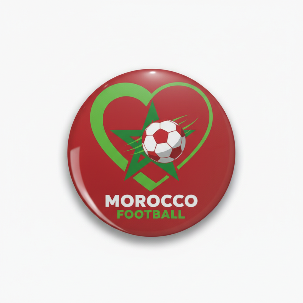 Morocco Football Soccer Love Heart Pinback 2.25-inch