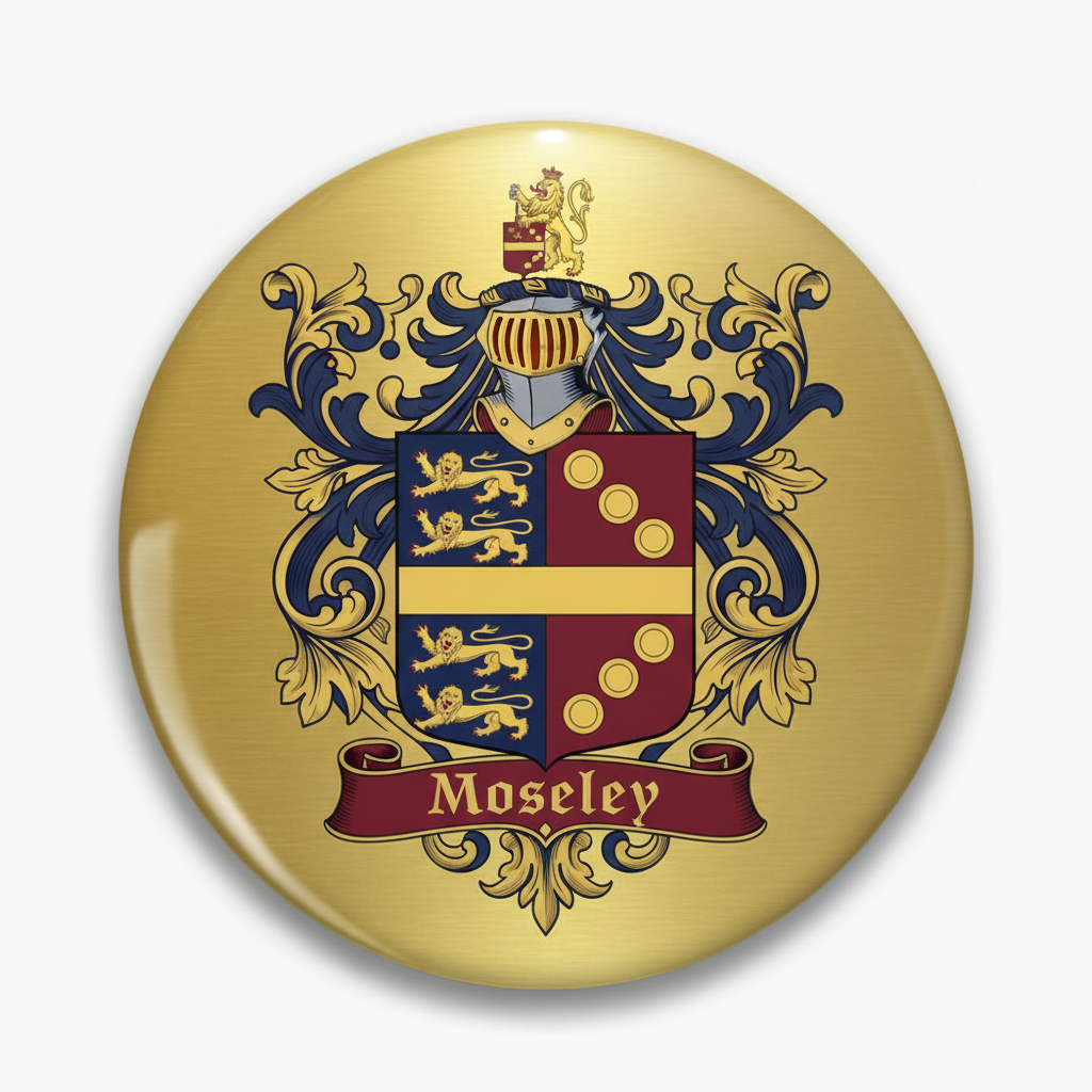 Moseley Family Crest Coat of Arms Pinback 3-inch