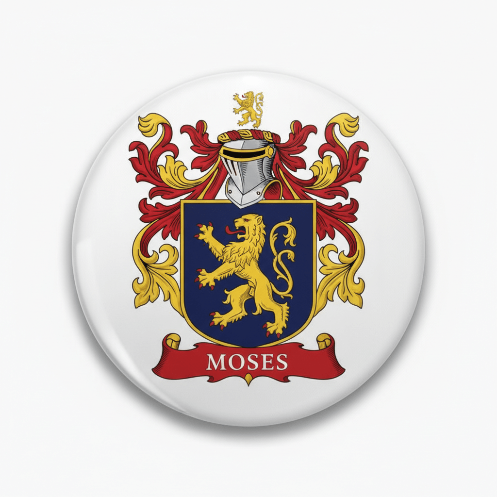 Moses Family Crest Coat of Arms Pinback 3-inch - My Pinbacks