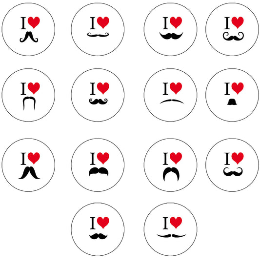 I Love Moustache Pinback 1.25" (3 Pcs)