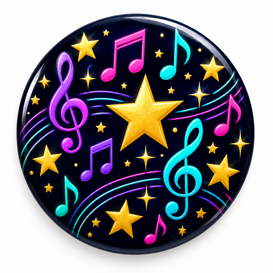 Music and Stars Pin Button 2.25-inch