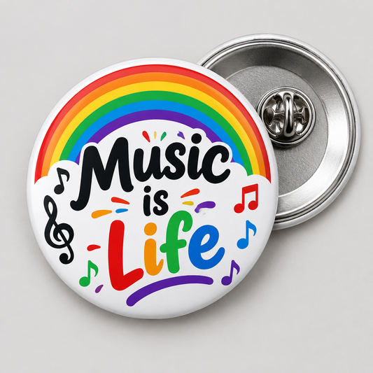 Music is Life Rainbow Pin Button 2.25-inch