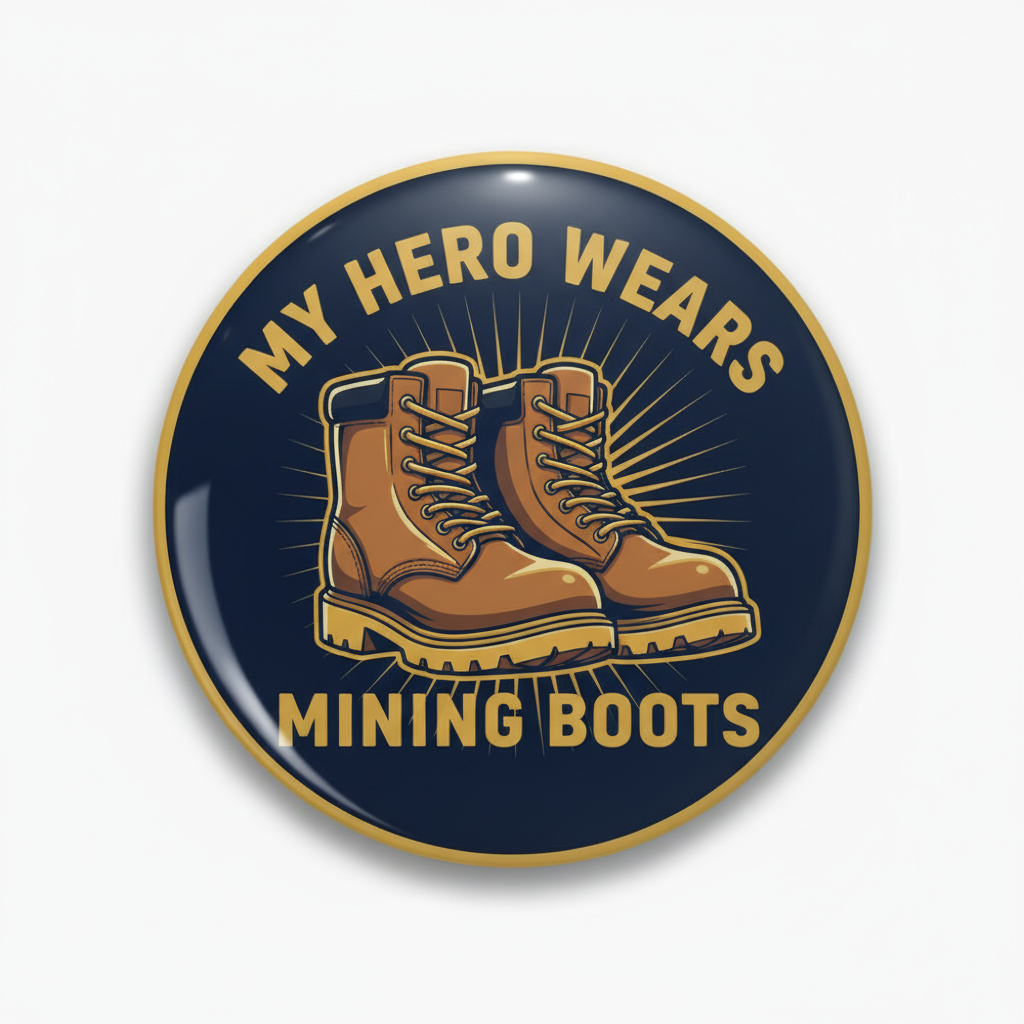My Hero Wears Mining Boots Pinback 2.25-inch