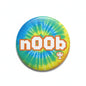 2.25-inch tie-dye pinback button with "n00b" pixel text